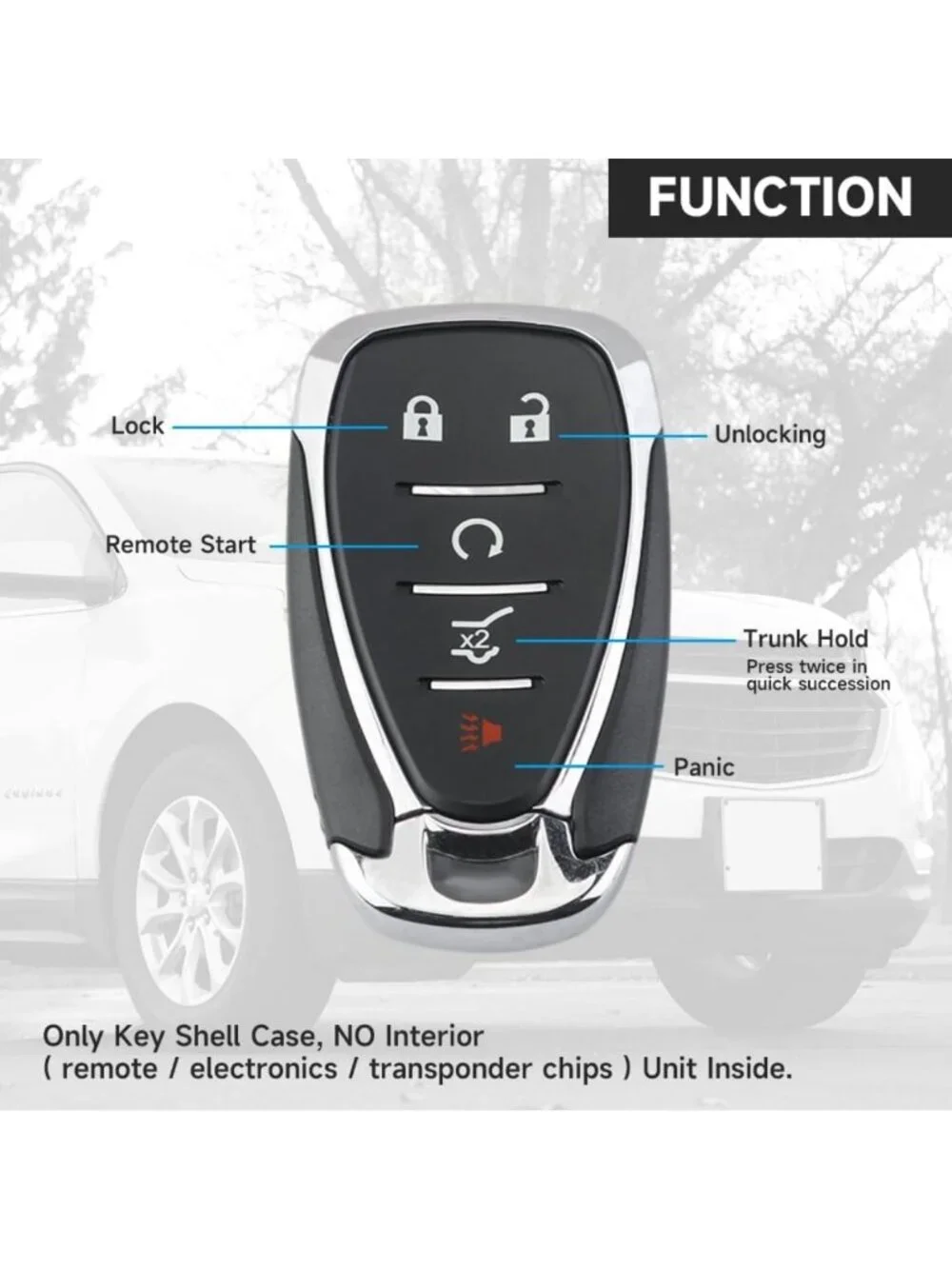 5-Button Key Fob Cover Shell Case Replacement for Chevy Equinox & Blazer